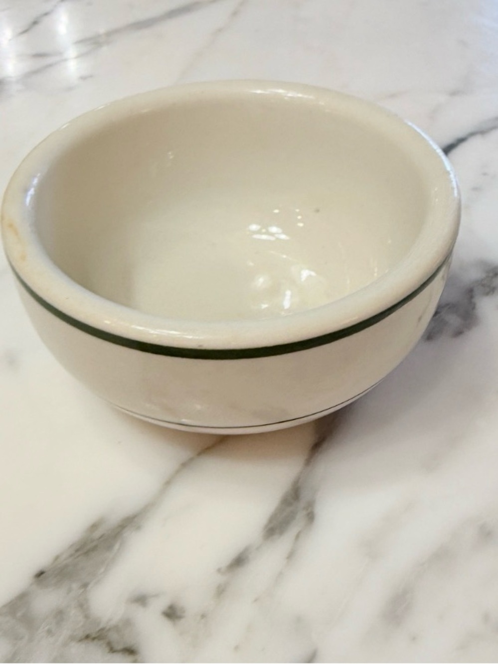 Vintage Thick Chunky White Restaurant Stoneware Bowl with Green Rim - Picture 10 of 16